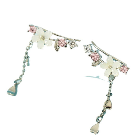 Plum Fairy Shell Powder Cherry Blossom Earrings