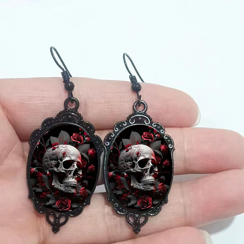 Innovative Gothic Rose Skull Pattern Glass Necklaces