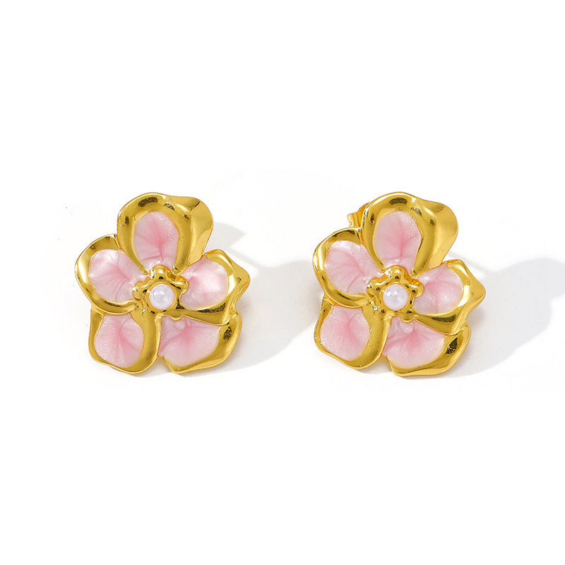 Women's Sweet Drip Glazed Flower Love Daily Versatile Gentle Stainless Earrings