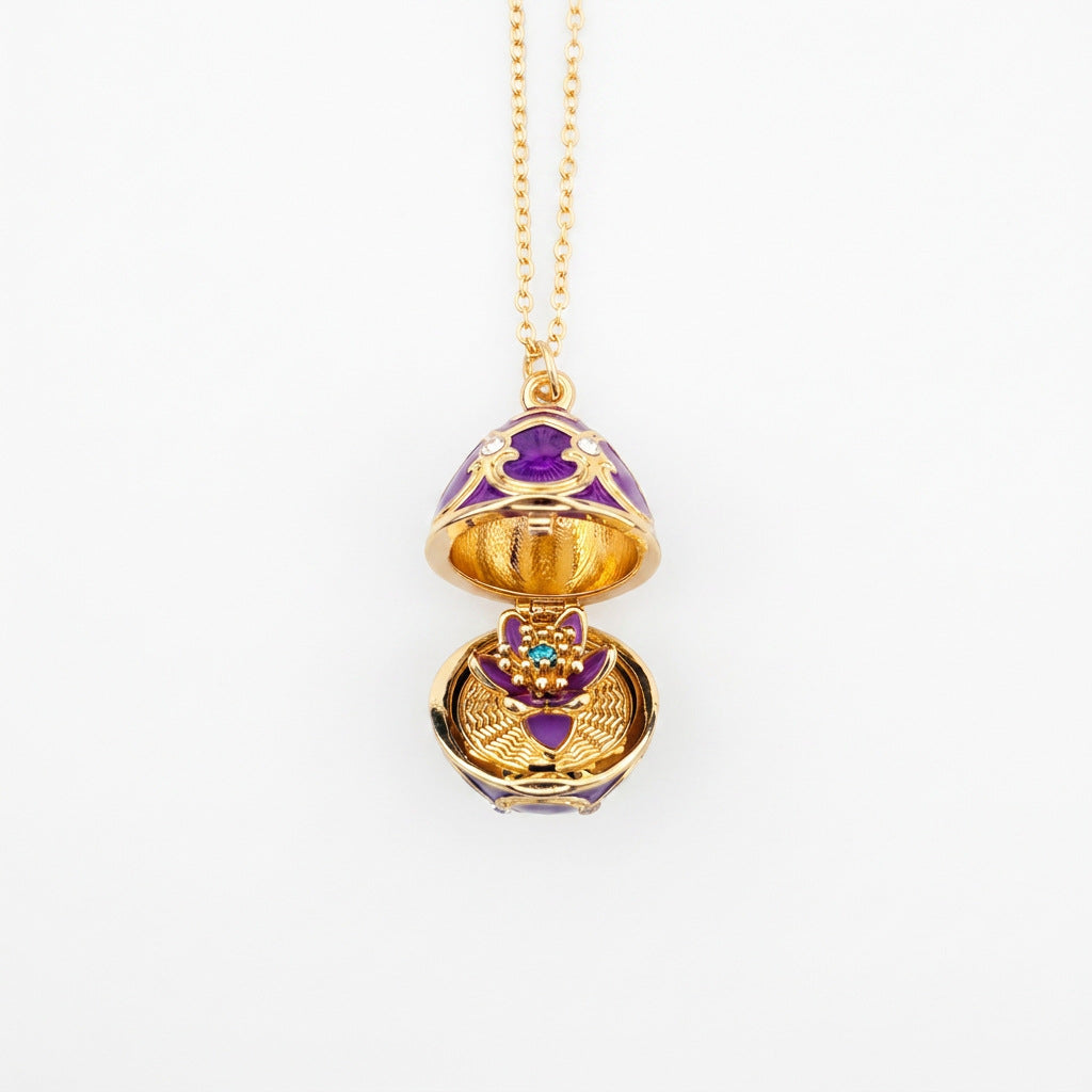 Easter Rejuvenating Device Enamel Lotus Flower Handmade Dripping Russian Necklace