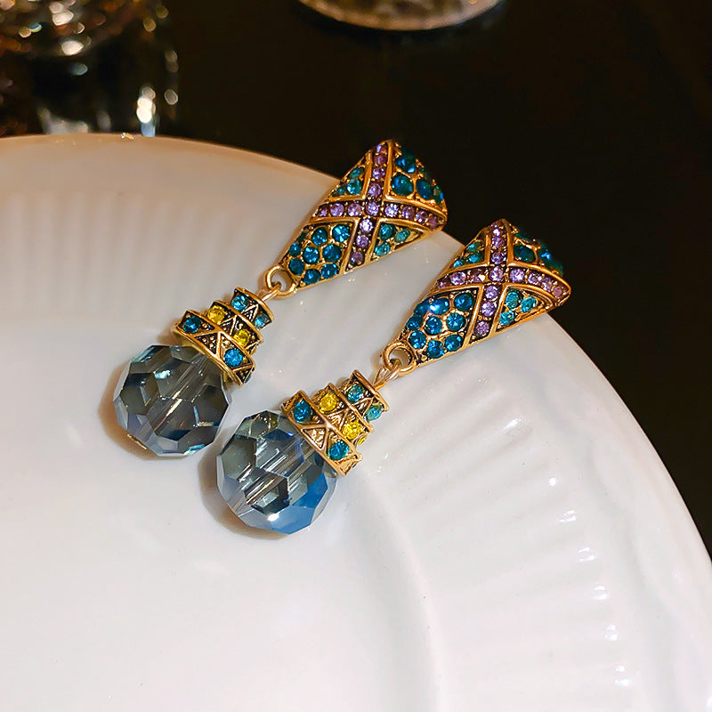 Blue Crystal Butterfly Flower Fashion Simple Fresh Light Luxury High Earrings