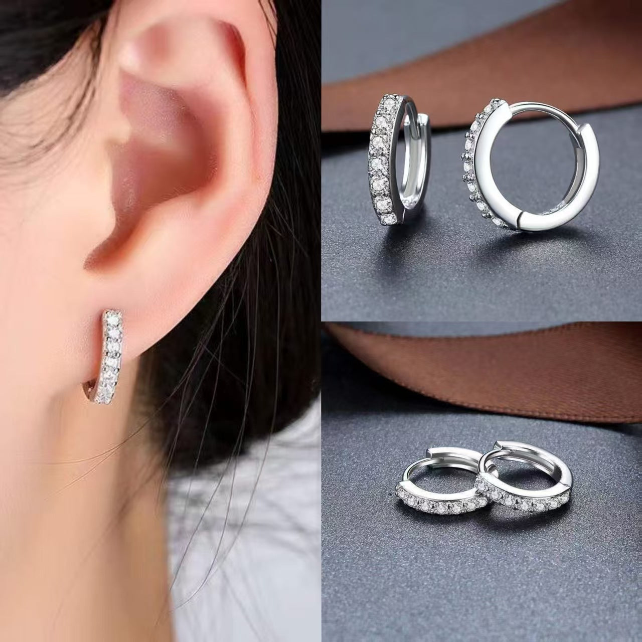 Fashion Sier Niche Zircon Light Luxury Ear Clip Graceful High Stud Earrings
