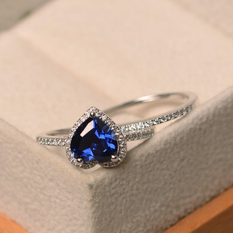 Blue Zircon Fashion Simple Heart-shaped Female Ring