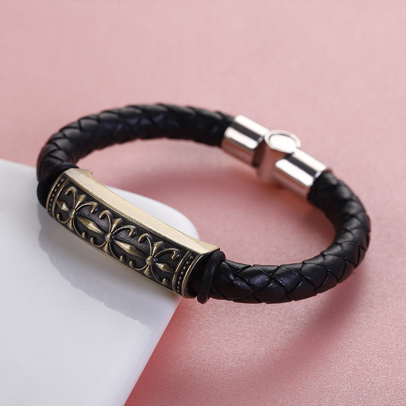 Men's Quality Vintage Weave Leather Rope Magnetic Bracelets