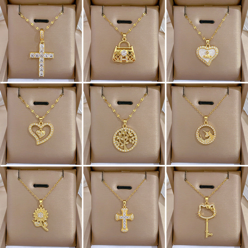 Steel Lucky Female Copper Micro Inlay Real Gold Plating Necklaces