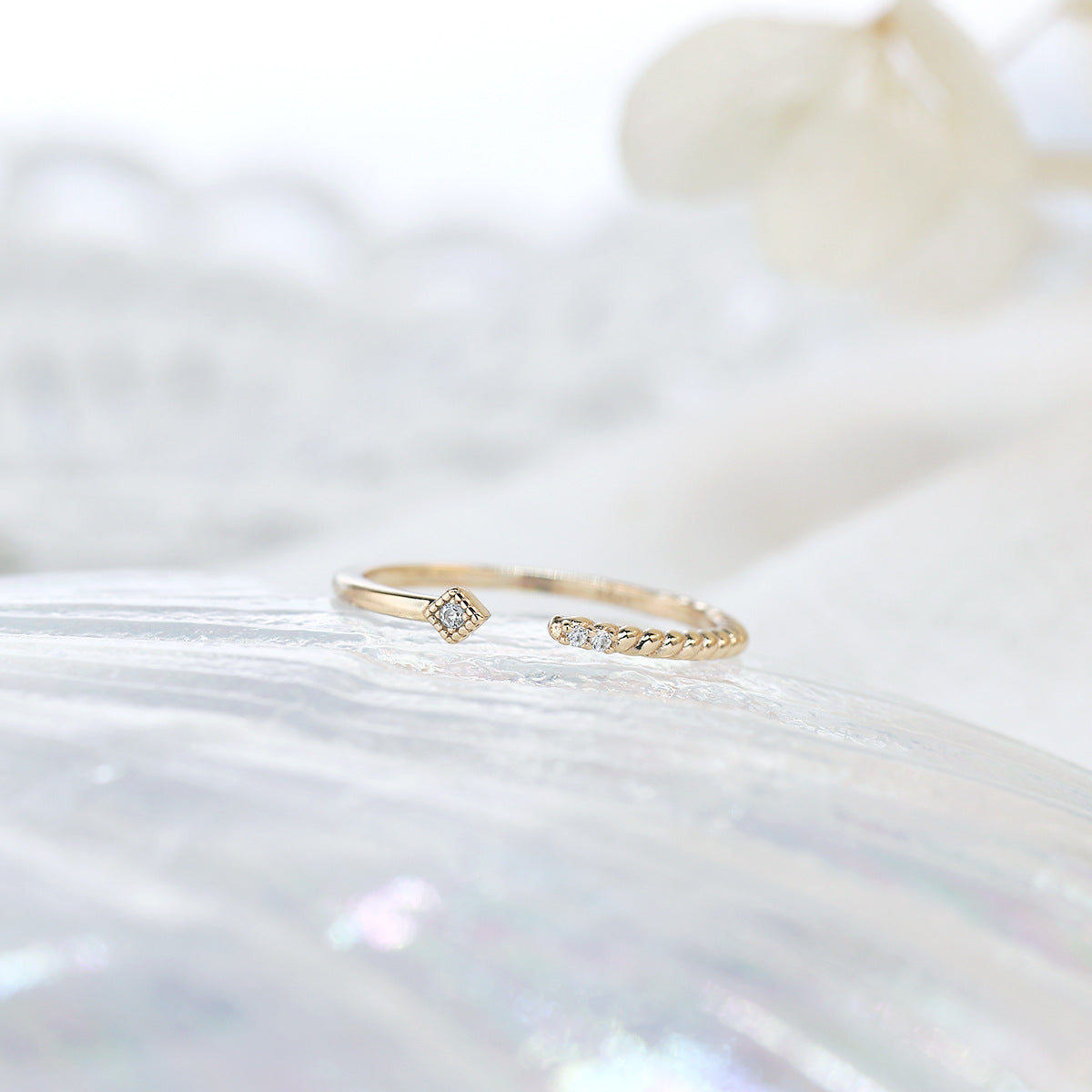 Minority Sweet Open Sterling Sier Gold Plated Zircon Ring