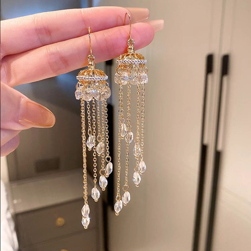 Women's Fashion Exaggerated Rhinestone Long Fringe High-grade Earrings