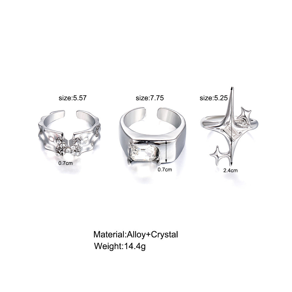 Open-end Zircon Three-piece Suit Female Personality Affordable Rings