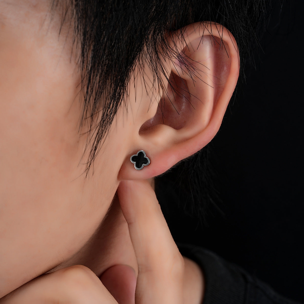 Women's & Men's Clover Ear Titanium Steel Fashion Trend Design Stainless Stud Earrings