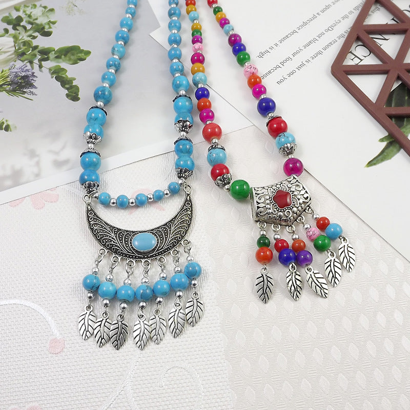 Ethnic Tibetan Colorful Beads Female Phoenix Necklace