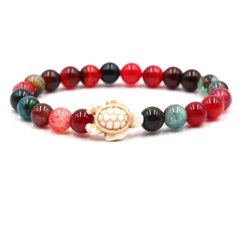 Women's & Men's Natural Yellow Tiger's Eye Beads Turquoise Turtle Bracelet