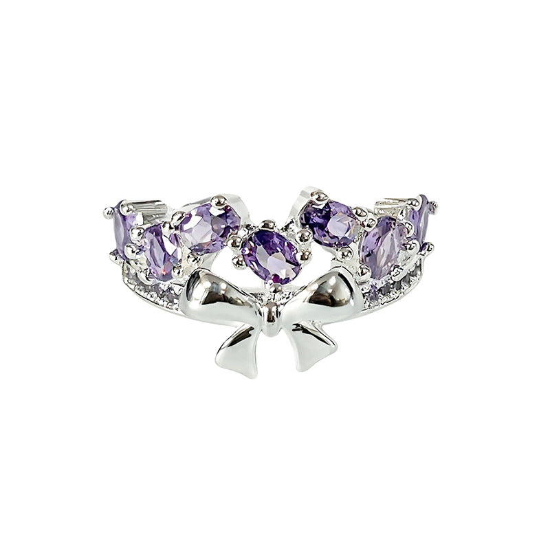 Purple Zirconium Bow Open Sweet Cool Niche High Ring