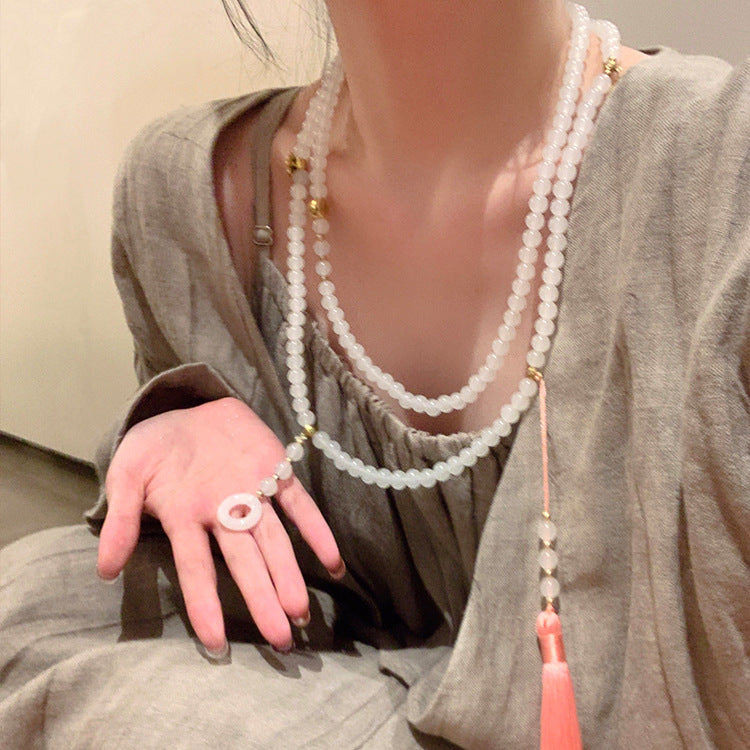 Peace Buckle Tassel Beaded Chain Long National Retro Necklace