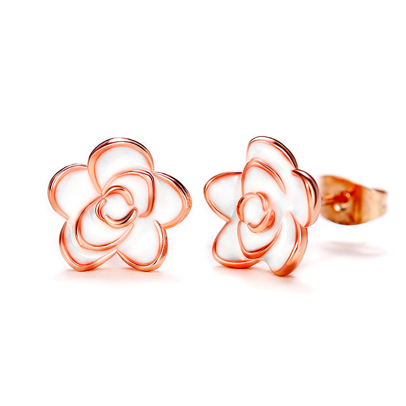 Shi Sweet Temperament Style Camellia Ladies Stud Earrings