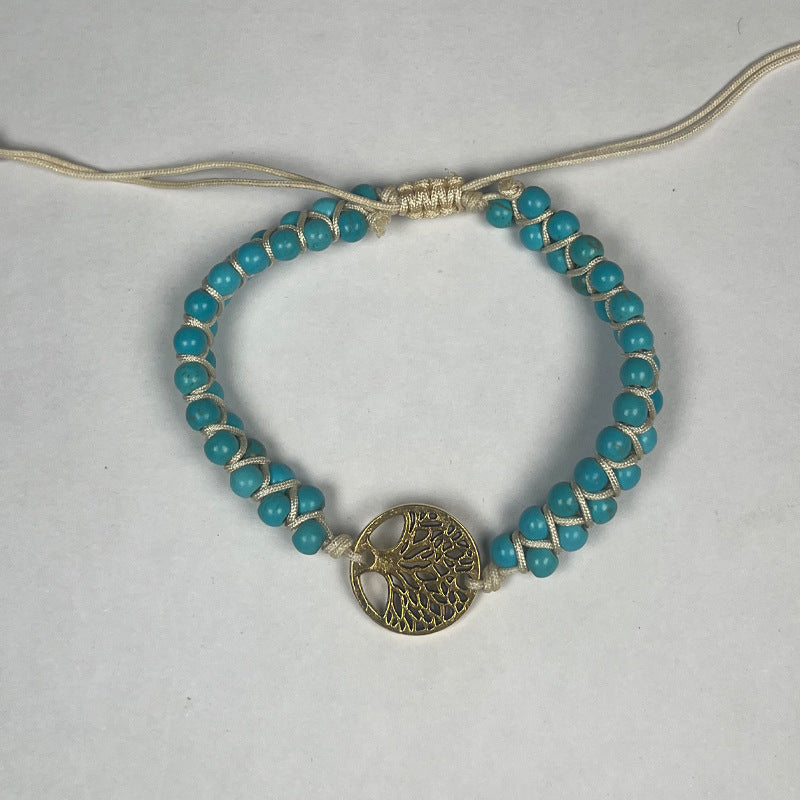 Double Woven Natural Stone Beaded Weave Row Bracelets