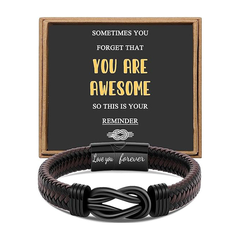 Trendy Leather Stainless Steel Twist Hand-woven Bracelets