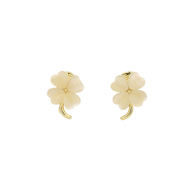 Four-leaf Flower Opal Ear Clip Without Pierced Mosquito Coil Earrings