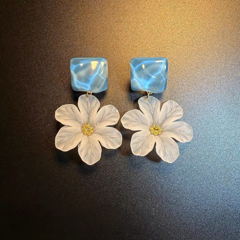 Women's Sea Salt Blue Cube Sugar Flower For Super Beautiful Unique Earrings