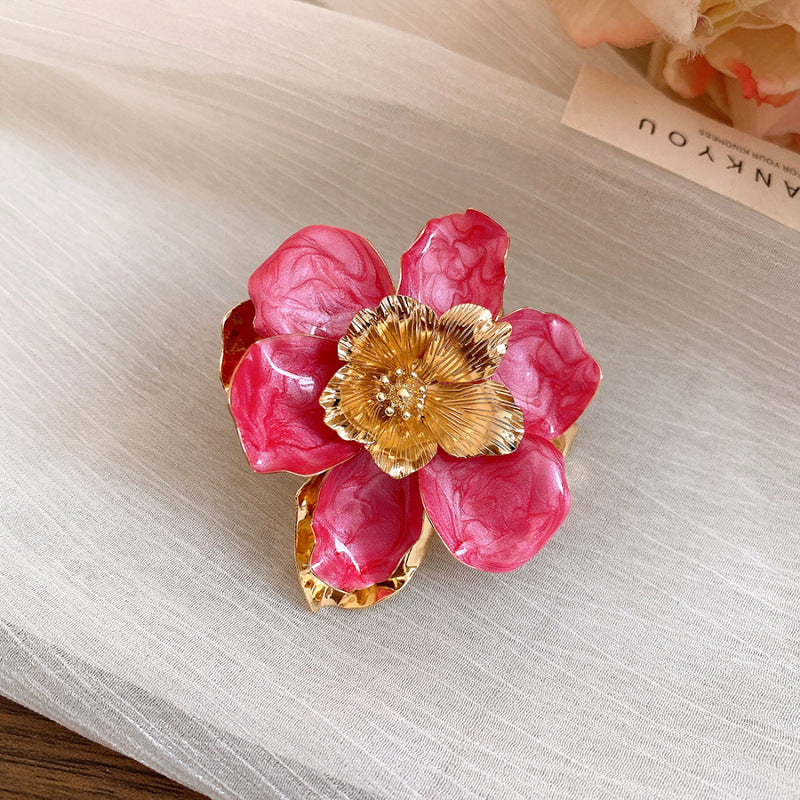 Women's Enamel Flower Open Golden Petal Design Rings