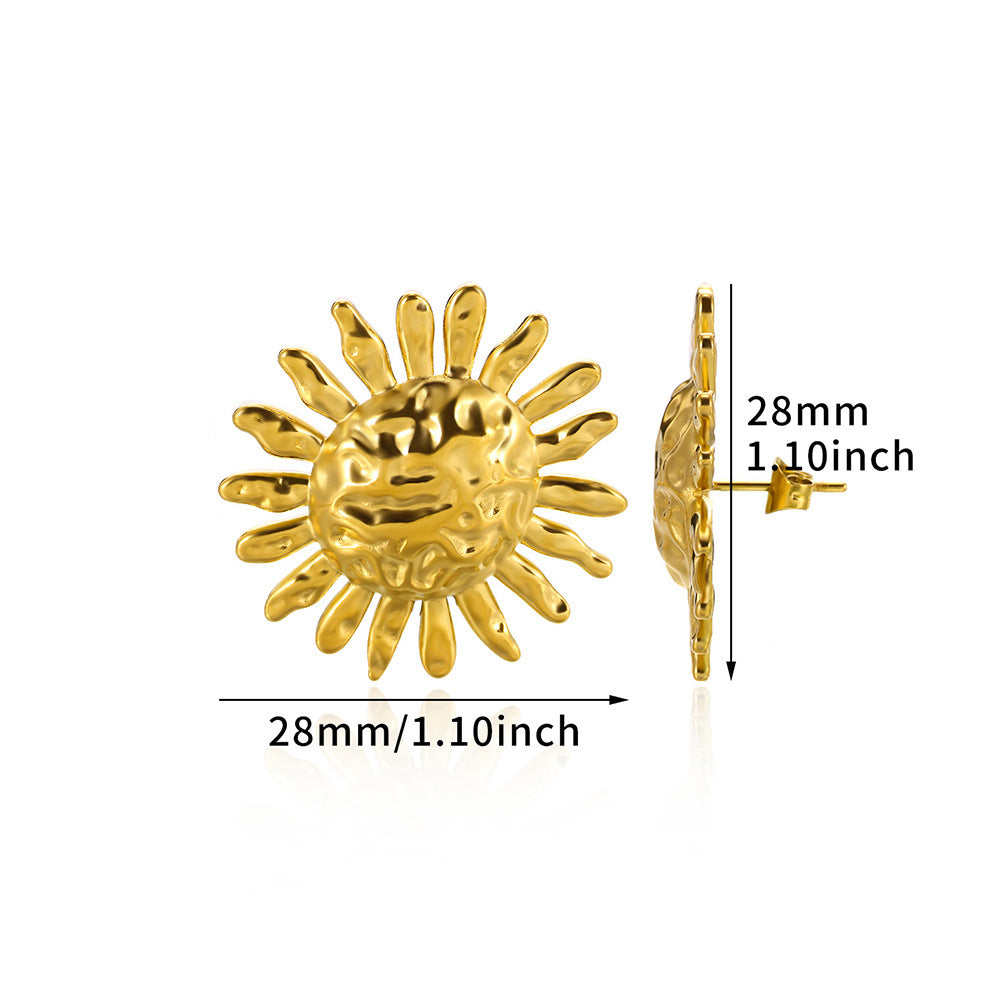 Exaggerated Stainless Steel Golden Flower Female Petal Rings