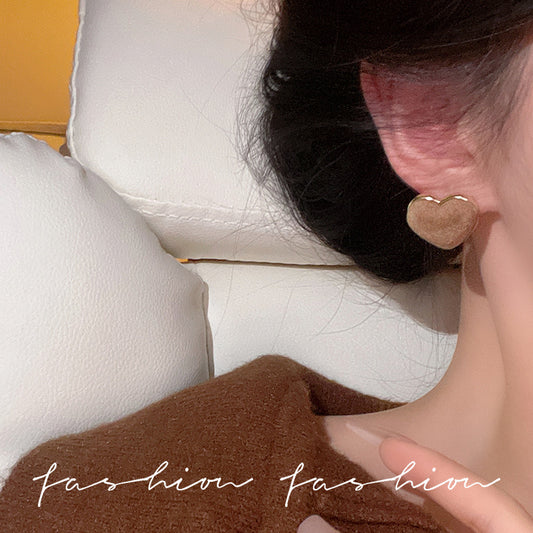 Women's Retro Flocking Love Heart Simple Minority Tide Earrings