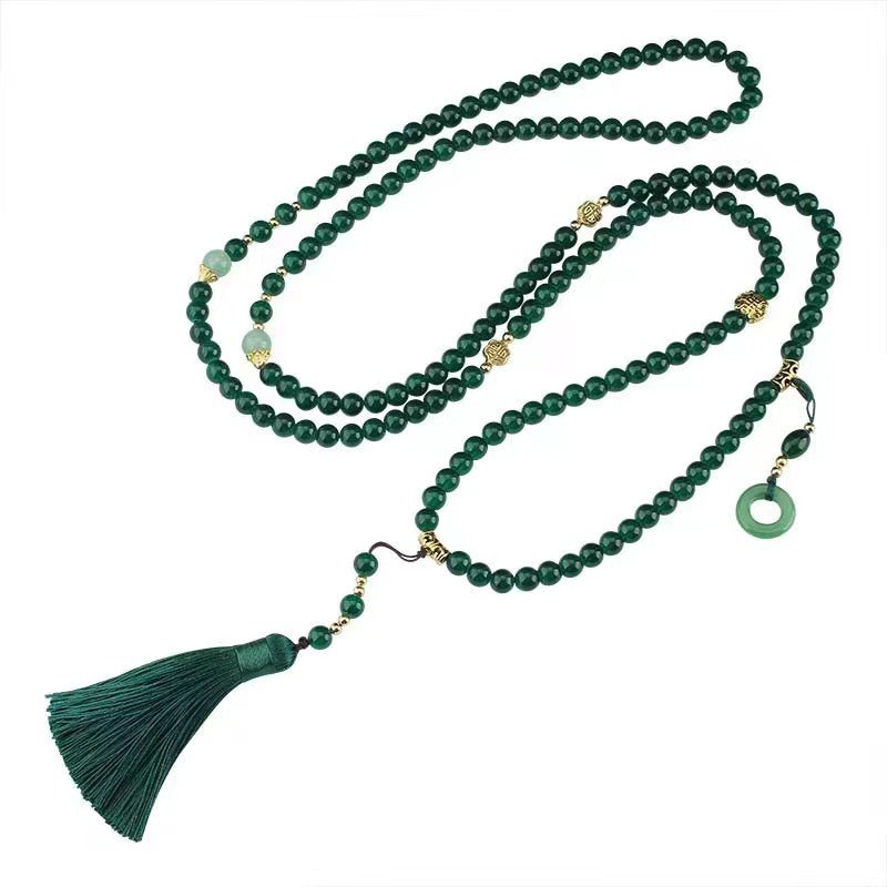 Peace Buckle Tassel Beaded Chain Long National Retro Necklace