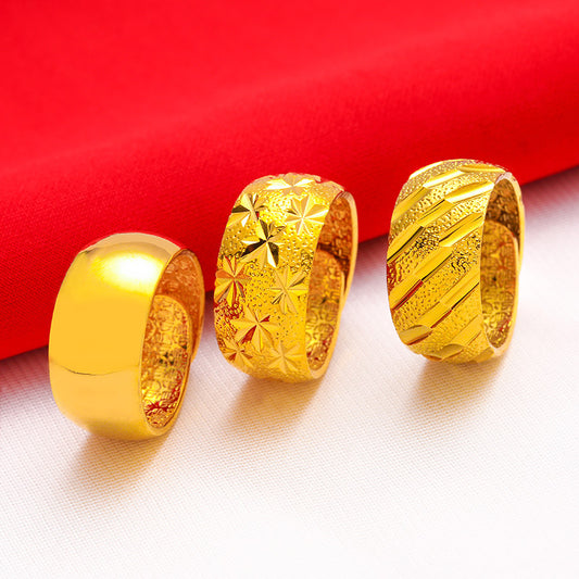 Men's Large Wide Surface Thick Gold Brushed Glossy Rings