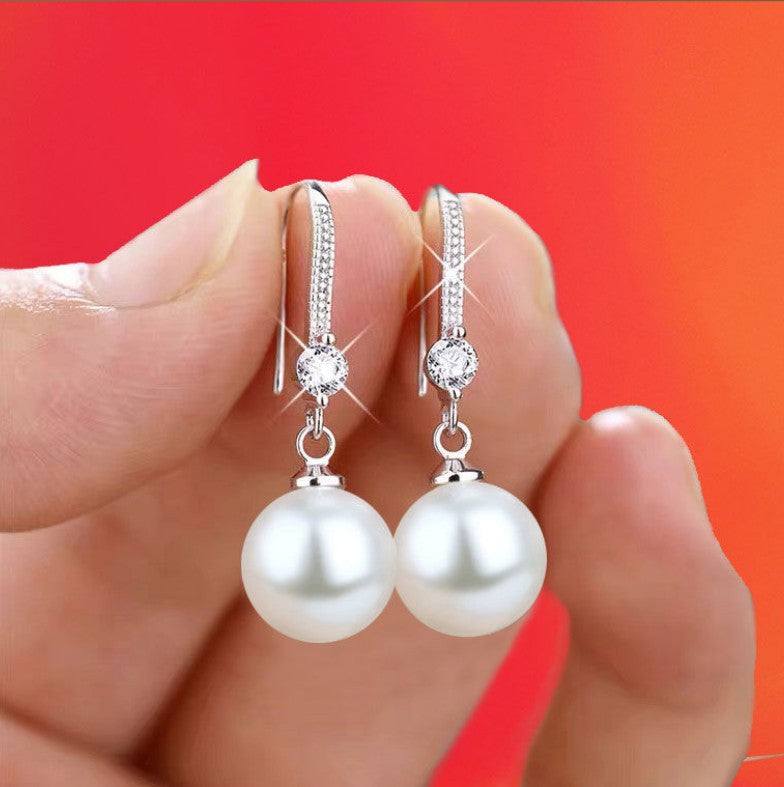 Women's Oval Pearl For Long Water Drop Stud Earrings