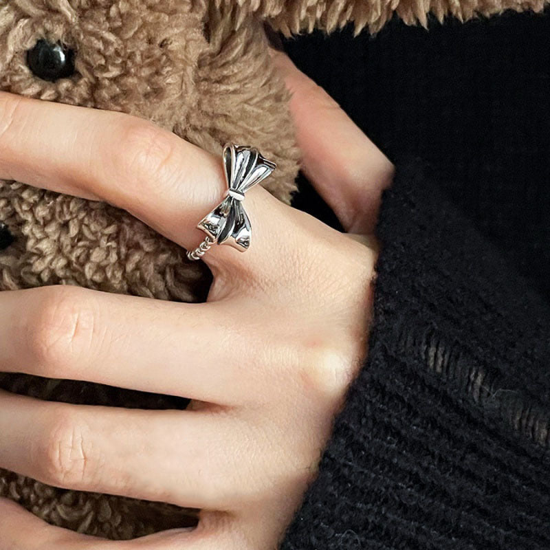 Retro With Opening Hollow Out Bow Personalized Flower Index Finger Ring