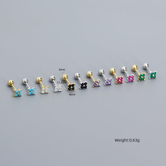 Women's Piercing Ear Sier Flower Zircon Thread Earrings