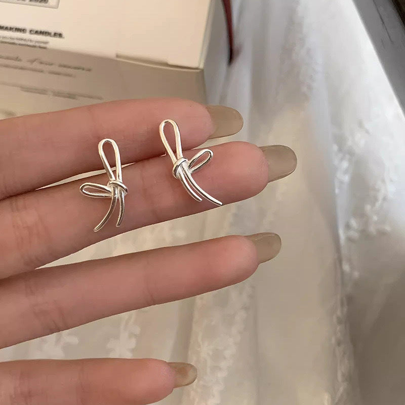 Line Bow Female Stylish Simple Versatile Daily Korean Style Personalized Stud Earrings