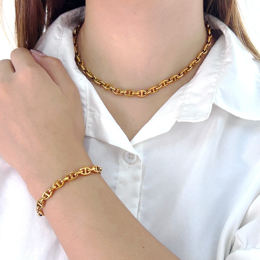 Pig Nose Titanium Steel Chain Hip Hop Jewelry Set