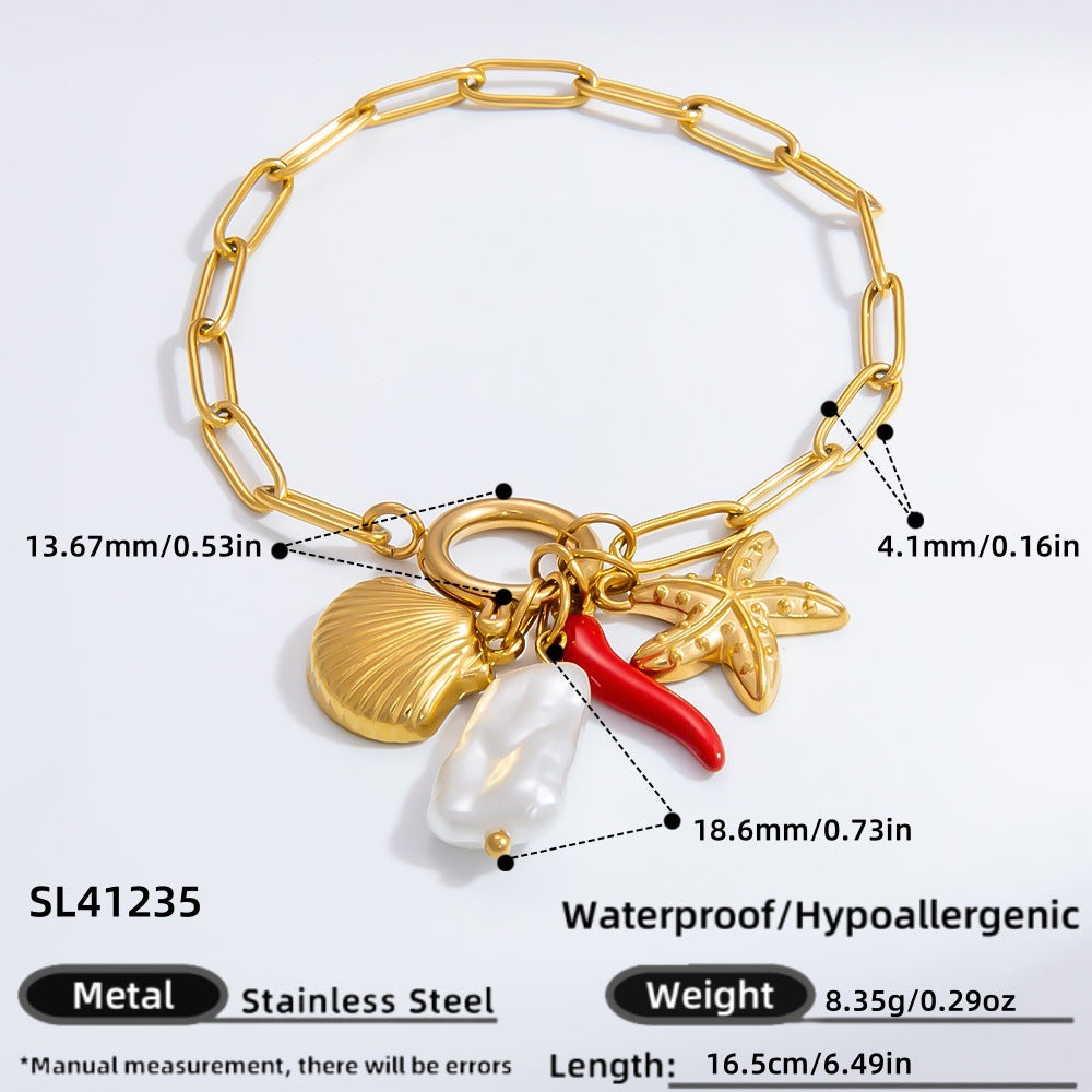 Women's Niche Stainless Steel Gold Pearl Heart Necklaces