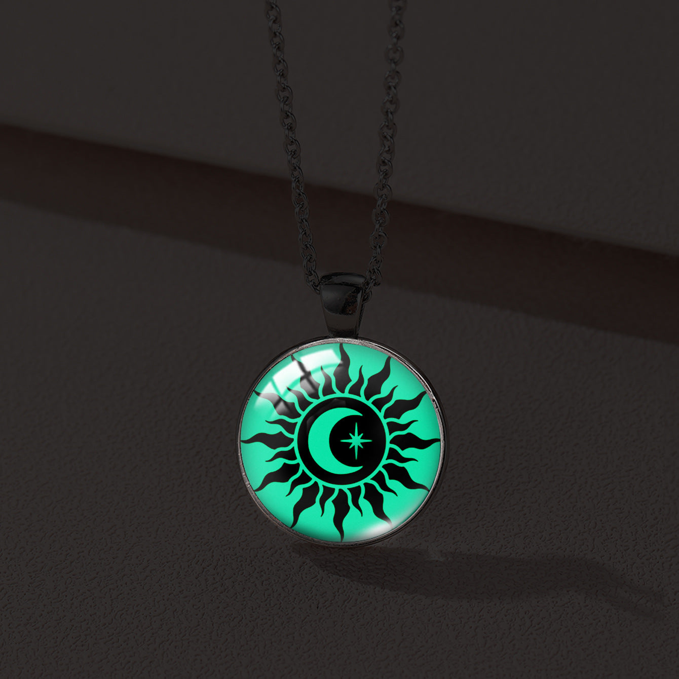 Sun Moon Lovers Couple Star Luminous Time Stone Valentine's Necklace