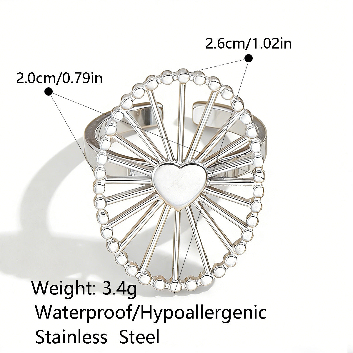 Radiation Pattern Titanium Steel Hollowed Heart Ring