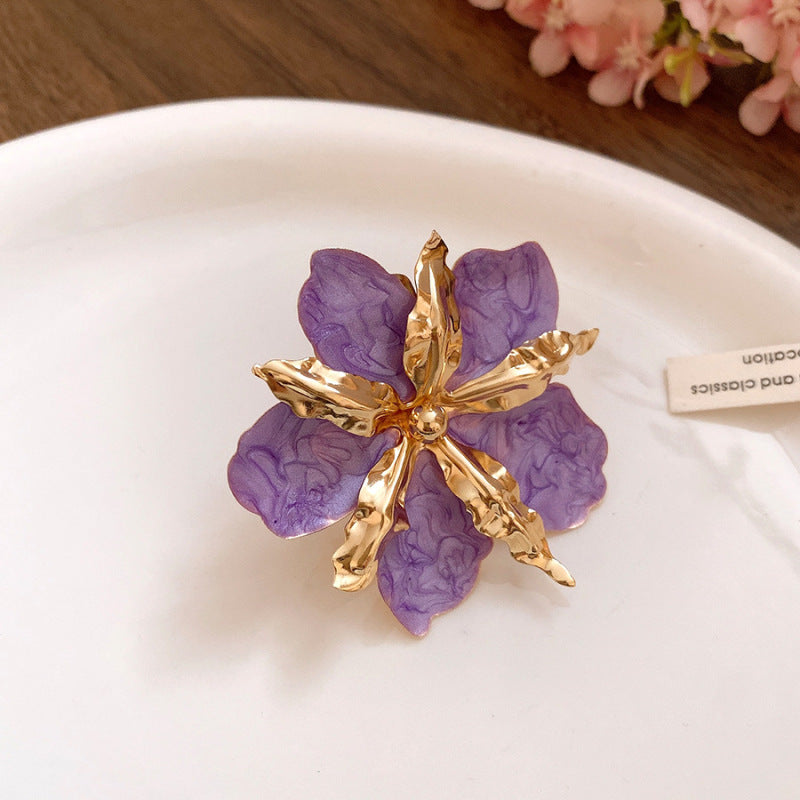 Women's Enamel Flower Open Golden Petal Design Rings