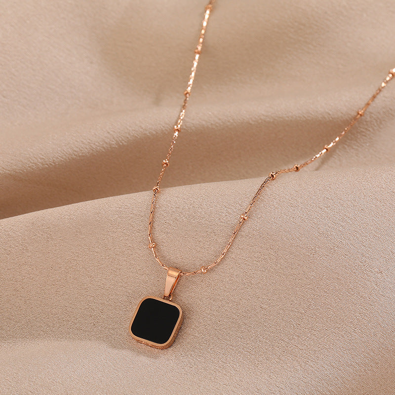 Women's & Men's Black Dark Geometric Square For Titanium Necklaces