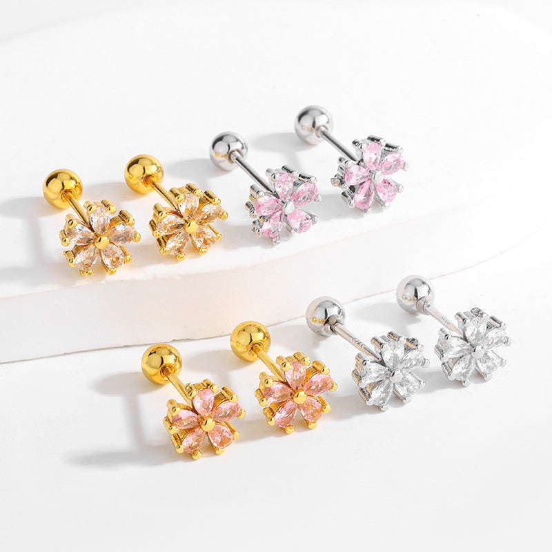 Flower Thread Female Inlaid Ear Bone Light Luxury Compact Stud Earrings