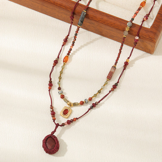 Good-looking Redstone Hand-woven Temperament Entry Lux Necklaces