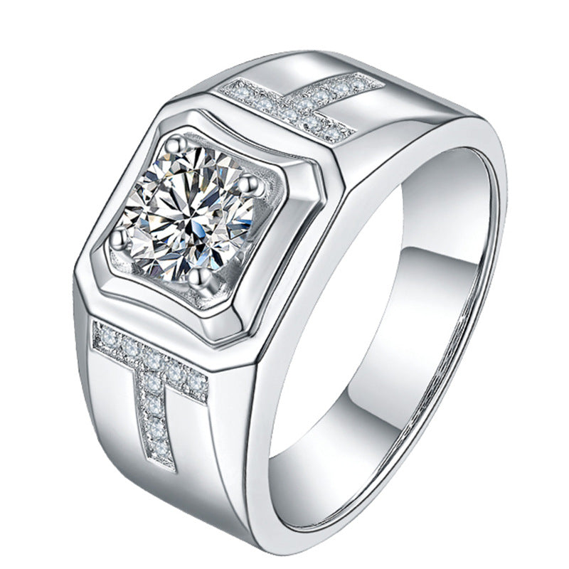 Men's Low-key Connotation Imitation Moissanite Diamond Letters Inlaid 2 Karat Rings