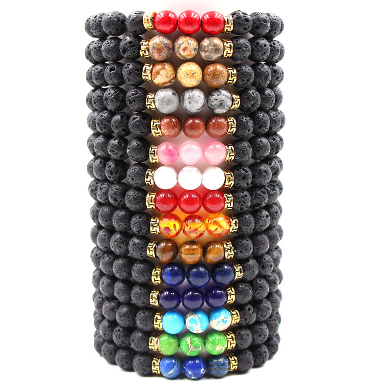Women's & Men's Volcanic Rock Black Lava Turquoise Red Agate Bracelet
