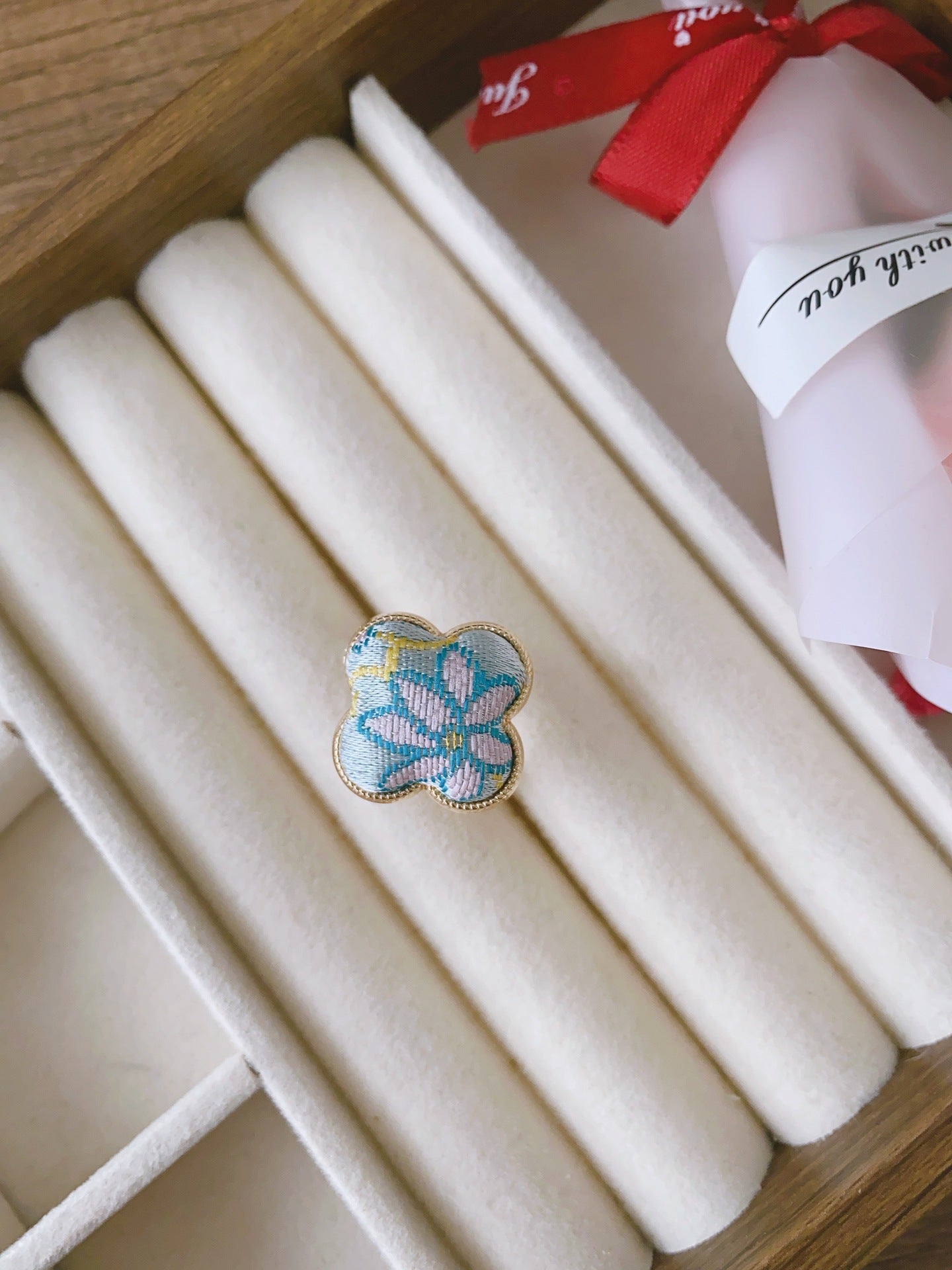 Chinese Style Song Dynasty Brocade Clover Finished National Adjustable Open Ring