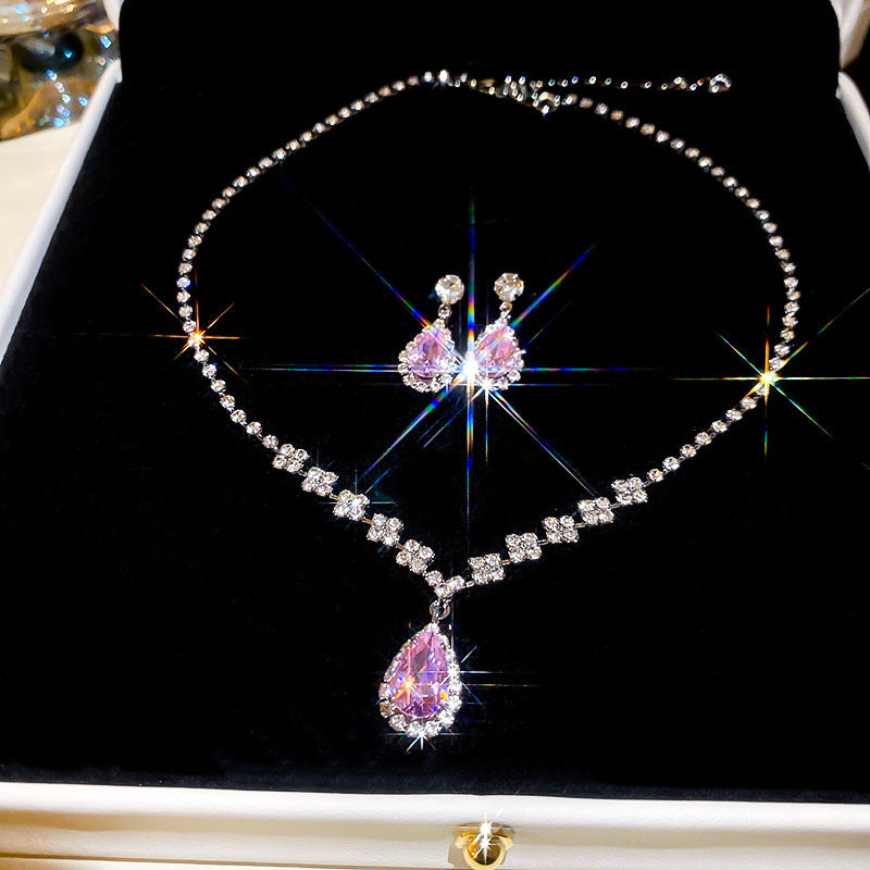 Style Gold Pink Zircon Sweet Elegant Graceful Light Luxury Jewelry Set