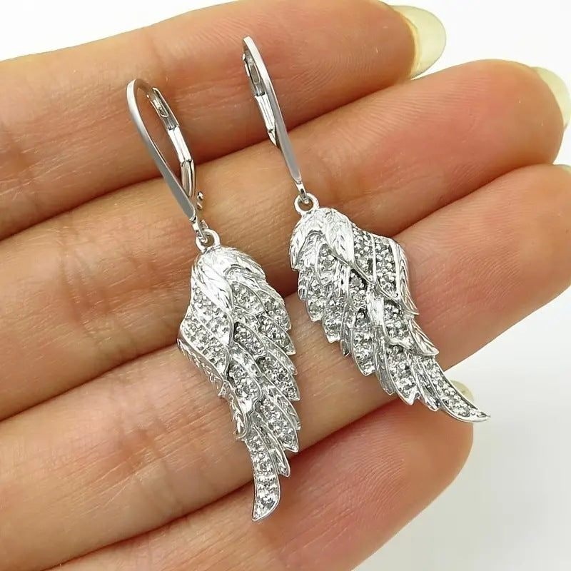 Popular Bridal Exquisite Luxury Feather Leaf Long Angel Earrings