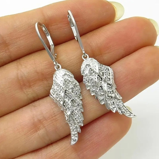 Popular Bridal Exquisite Luxury Feather Leaf Long Angel Earrings