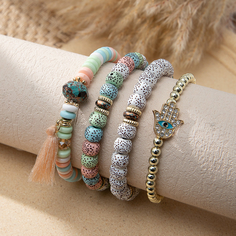 Women's Bohemian Vacation Style Twin Design Sense Glass Beads Stretch Bracelet