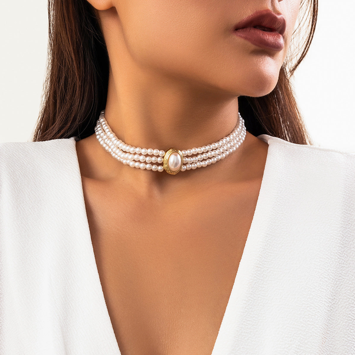Light Luxury Short Imitation Pearl Turquoise Beaded Ethnic Collar