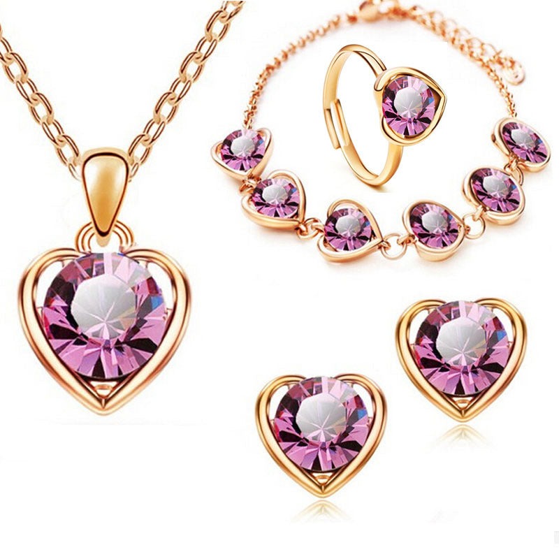Stylish Durable Fashion Crystal Heart-shaped Heart Jewelry Set