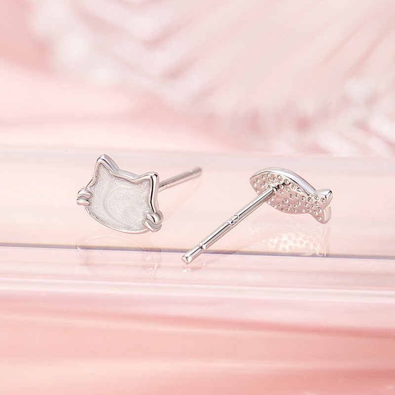 Oil Dripping Cat Blue Fish Personality Exquisite Stud Earrings