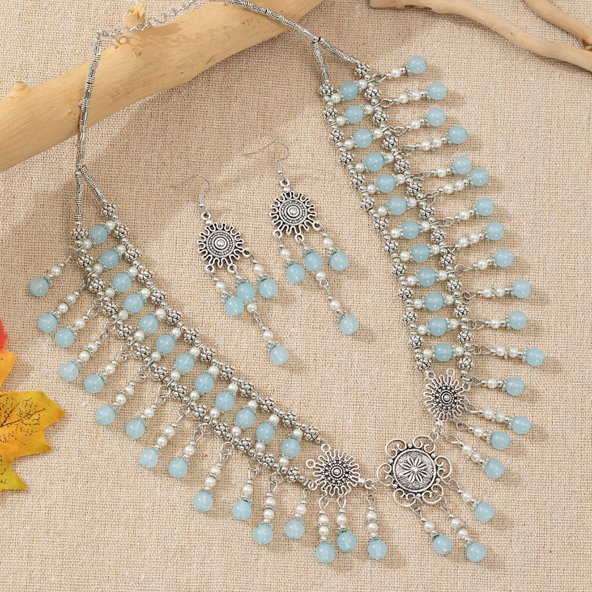 Women's Ethnic Style Lady Beads Headdress Tassel Forehead Lace Exotic Jewelry Set
